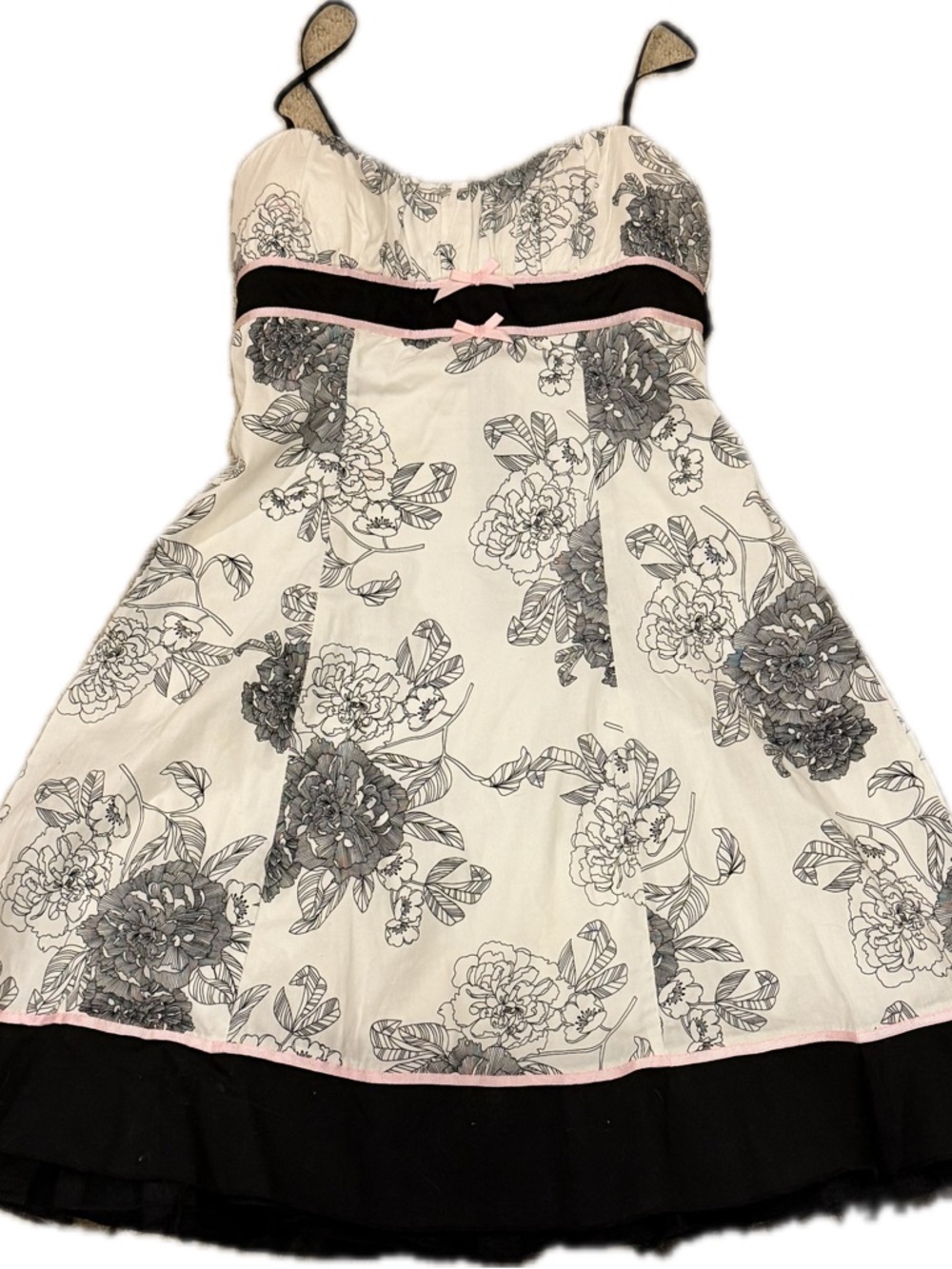 New | Ruby Rox Cream Floral Midi Dress with Black and Pink Trim | Size 5